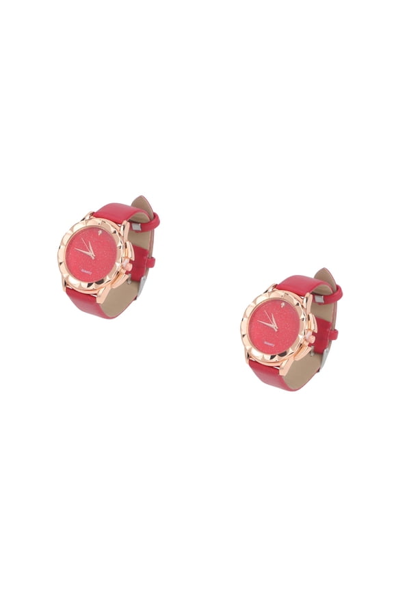 2 PCS Women Rhinestone Watch Wrist Stopwatch Watches Miss Red