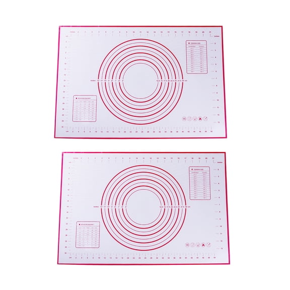 Raindrops 2 Pcs 40x60cm Pastry Mat Silicone Baking Mat with Measurements Non Stick Non Pastry Rolling Mat (Red)