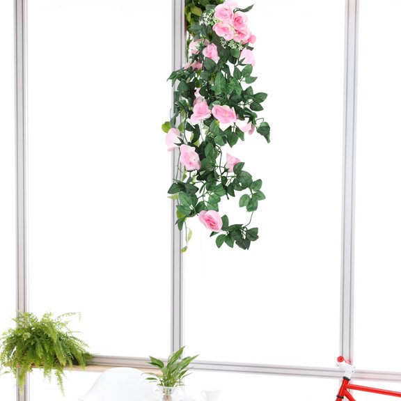 Raindrops  2 Pcs Artificial Rose Garden Backdrop Fake Hanging Party Home Decor Pink