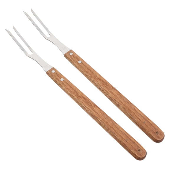 FOMIYES 2Pcs Stainless Steel Bbq Forks with Wood Handle for Outdoor Barbecue and Grilling