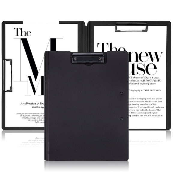 Raindrops 2-Pack Black Folding Clipboard Folder with Dual Clips for Secure A4 Document Storage and Convenient Portability