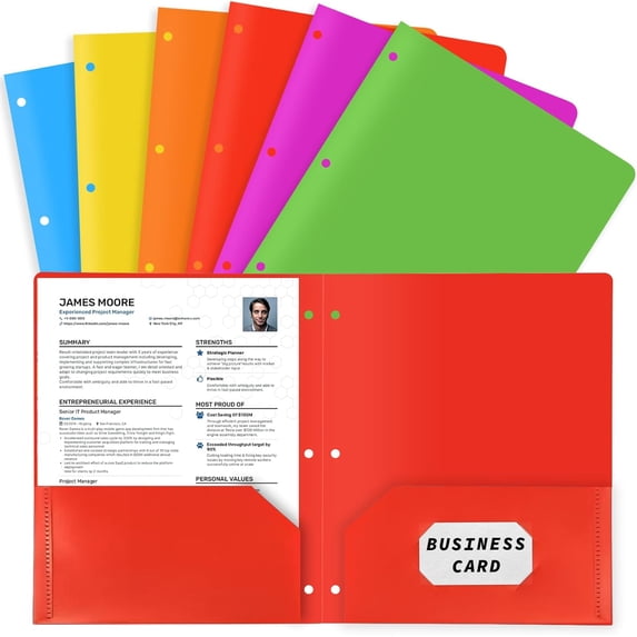 File Folders with Pockets, Pack of 6, Assorted Color Heavy Duty 2 Pocket File Folders Letter Size, Pocket Folders for Business, Home, and Office