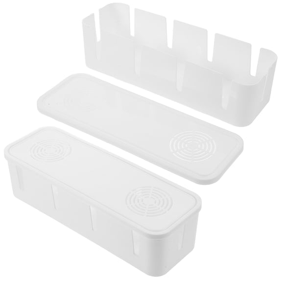 Raindrops White Plastic Power Cord Storage Box for Cable Management with Ventilation and Dust Prevention 2 Pcs