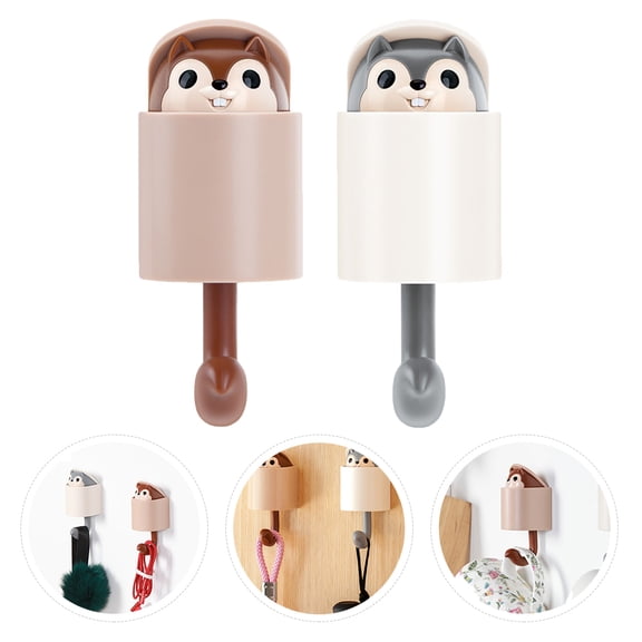 DEMACRIO Cartoon Squirrel Hanger Strong Adhesive Easy Installation 2Pcs 3.4x2.1in