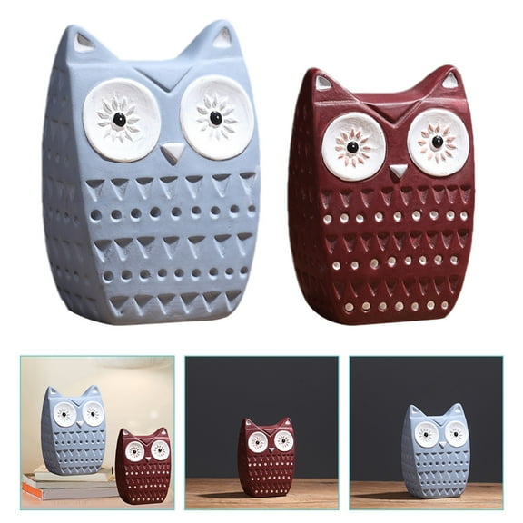 DEMACRIO Ceramic Owl Statue Red 2Pcs 5.9x4.1x2.4in