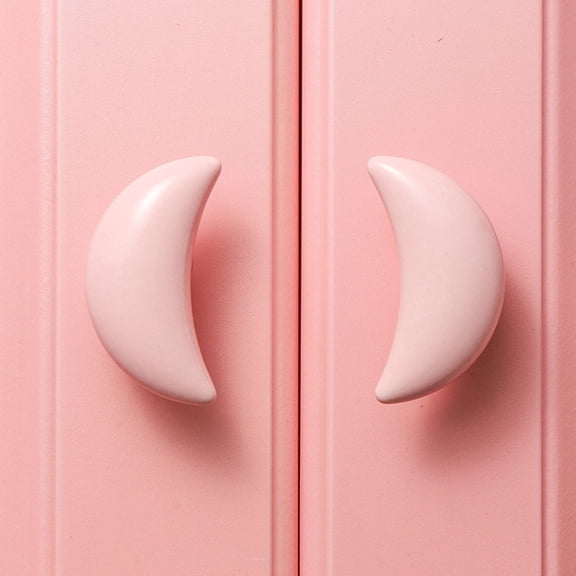 FOMIYES Pink Ceramic Door Knobs Creative Moon Shape for Home Use 2Pcs