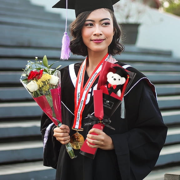 Raindrops 2 Pcs Dr. Bear Doll Graduation Party Supply Plush Bouquet Present Black