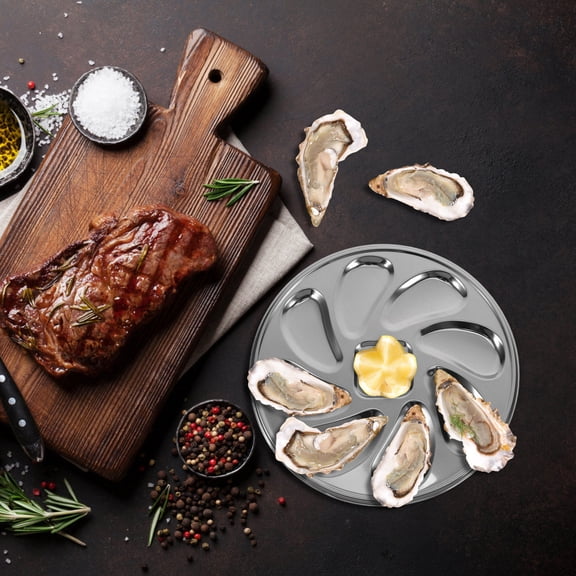 FOMIYES 2-Piece Stainless Steel Oyster Platter Set, Round Seafood Serving Trays for Kitchen, Restaurant, and Home Dining Use