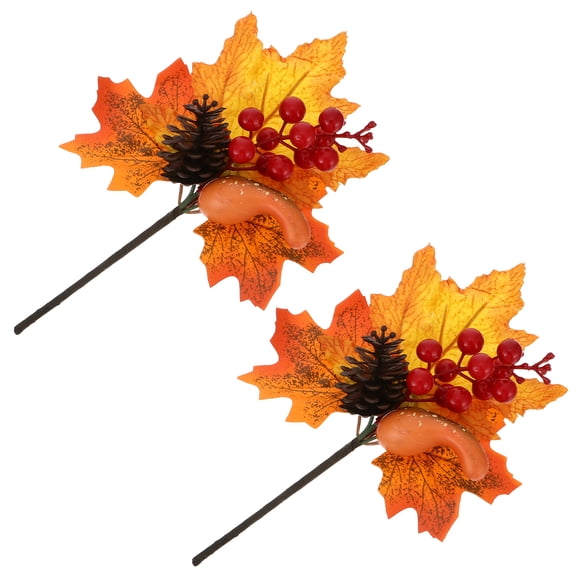 Raindrops  2 Pcs Faux Maple Leaves Branches Party Supplies Fake Vines Apricot Rustic Leaf