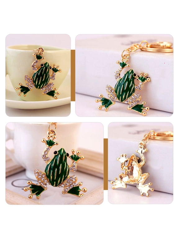 2pcs Green Frog Rhinestone Keychain Decorative Zinc Alloy Charm