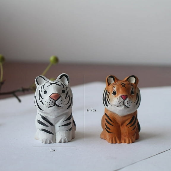Raindrops Small Wooden Tiger Toy Set, Cute Assorted Color Wooden Animal Figures, 2 Pieces for Kids and Collectors