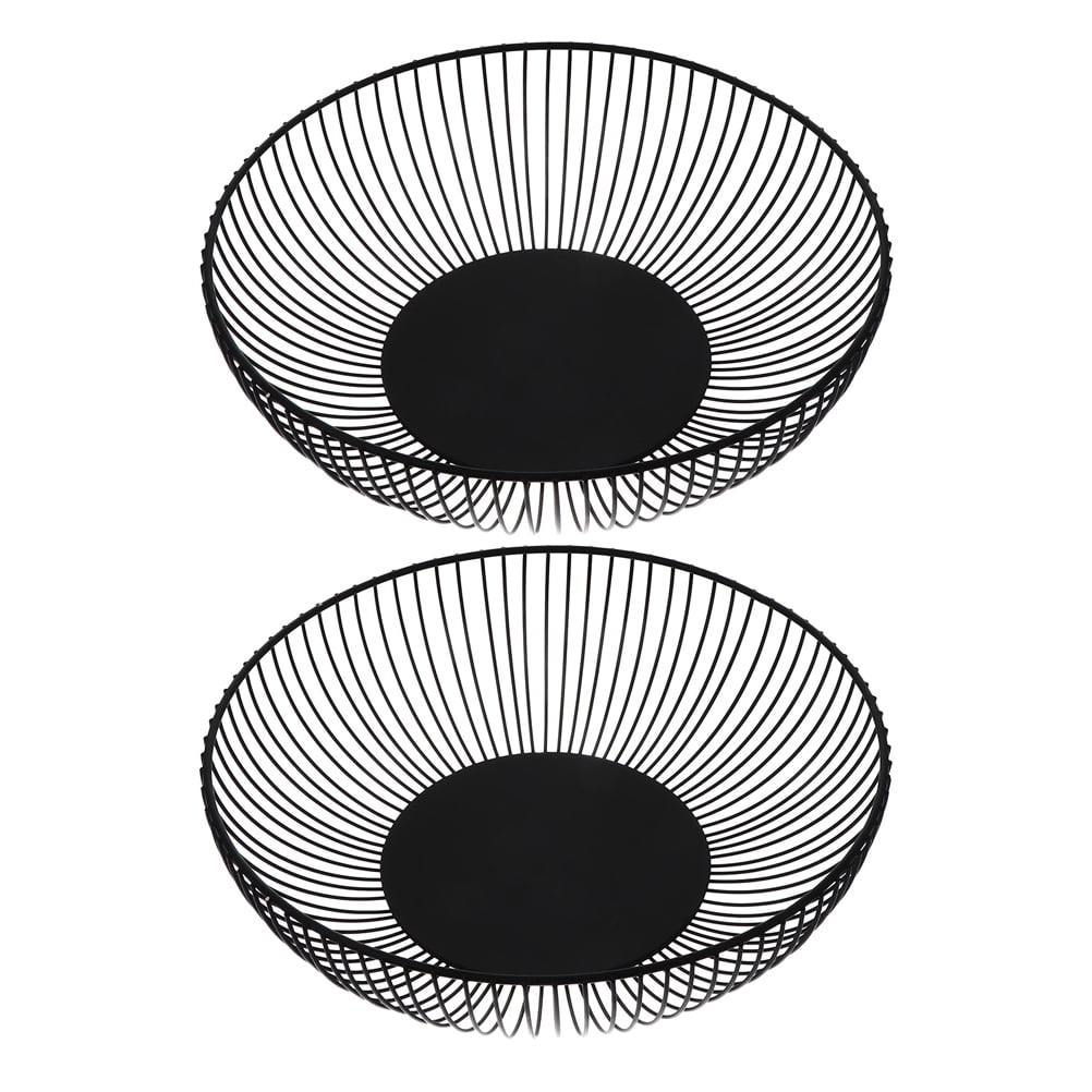 Raindrops  2 Pcs Iron Vegetable Basket Metal Large Mesh Fruit Bowl Black