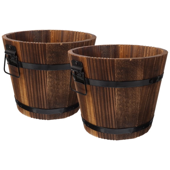 Raindrops  2 Pcs Large Wooden Bucket Flowerpot Succulent Planter Balcony Pots