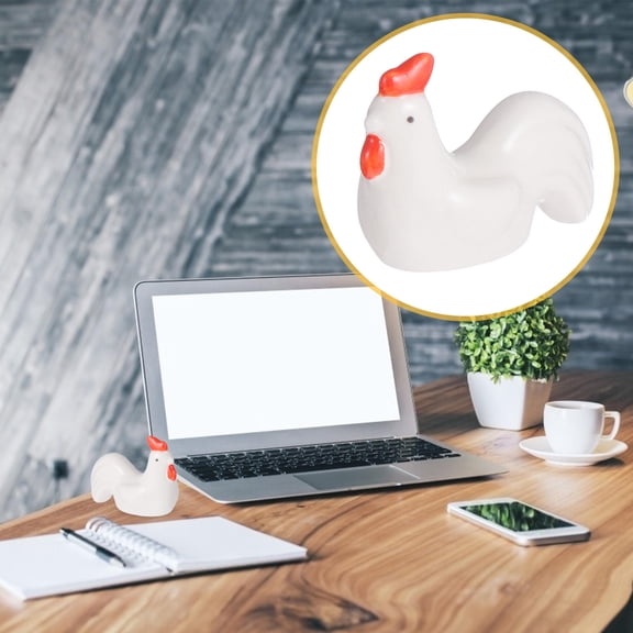 Raindrops  2 Pcs Mini Ceramic Rooster Ornaments Porcelain Sculptures