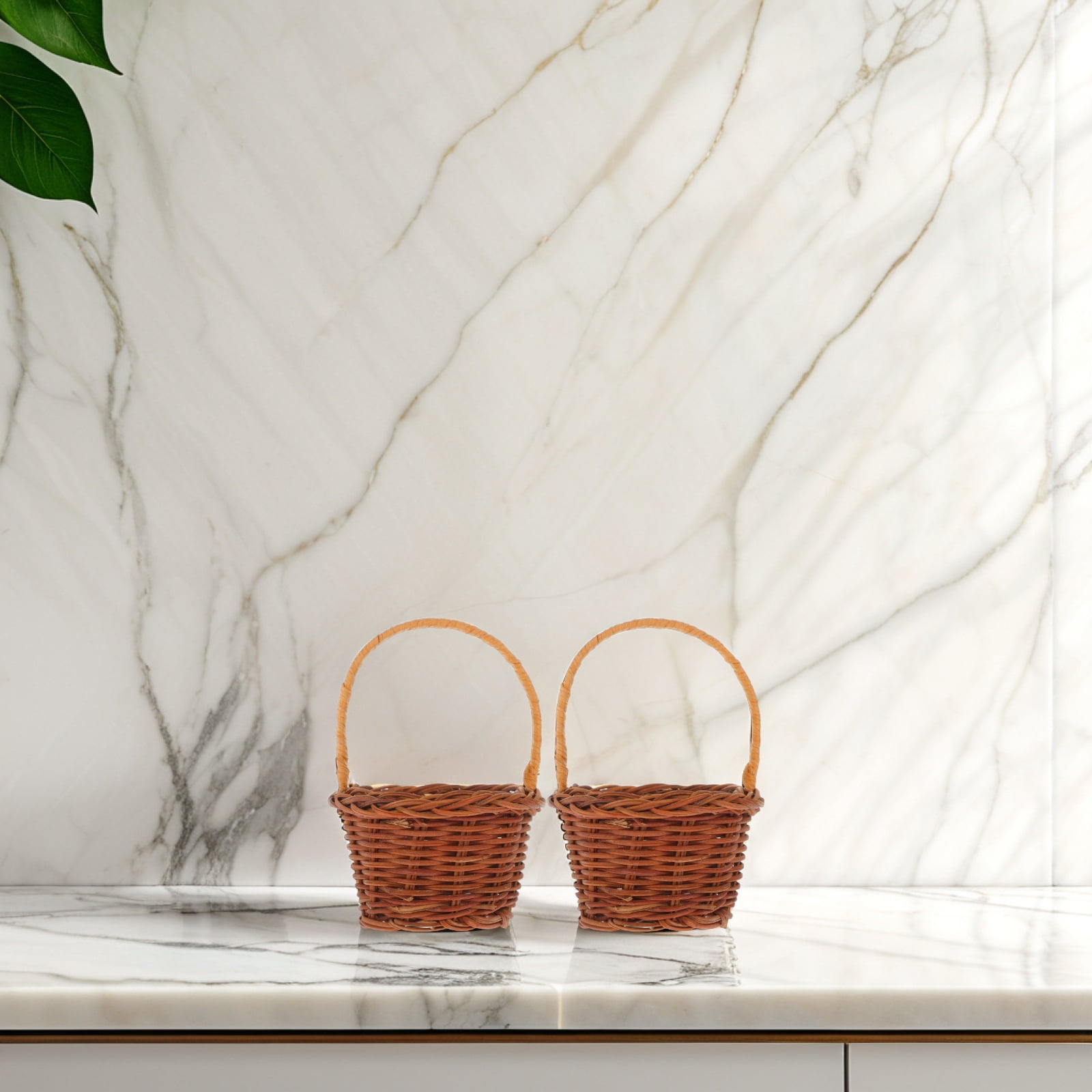 Raindrops 2 Pcs Mini Rattan Hand Basket Woven Wicker Storage Baskets ...