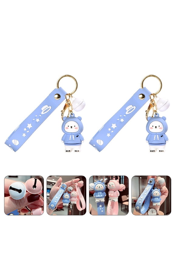 Blue Bear-Shaped PVC Alloy Keychain Pendant for Home Decor 2Pcs