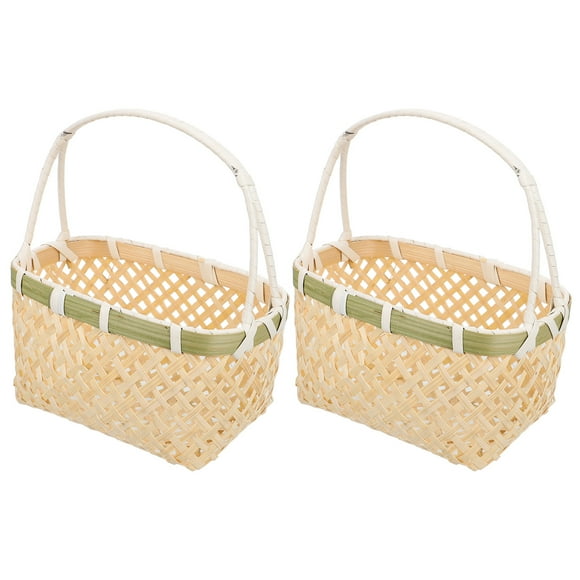 Raindrops 2 Pcs Portable Fruit Basket Mini Wicker Baskets Storage Child Khaki
