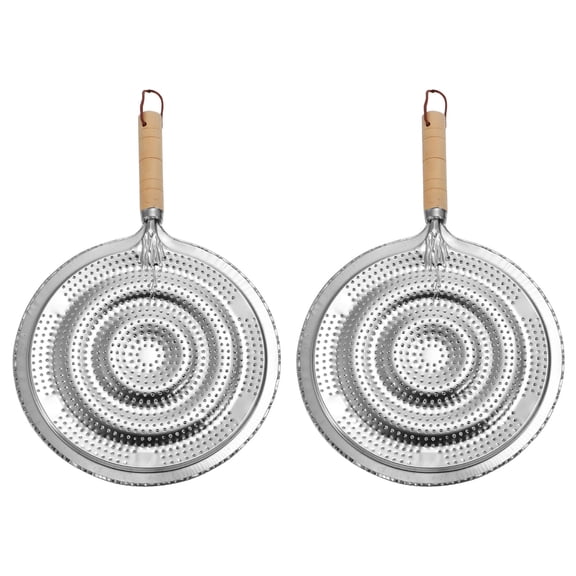 SHOWERORO 2Pcs Home Coffee Insulation Pads Wooden Handle Lightweight Heat Resistant Kitchen Mats Plated Silver
