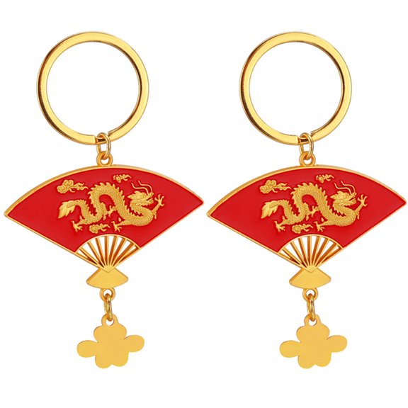 Raindrops 2 Pcs Rings Sector Keychain Clip-on Keychain 9.7x6cm Red