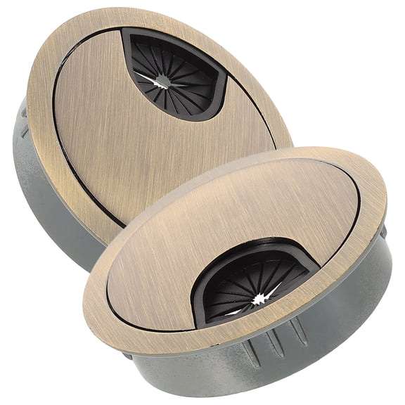 CHICHUMID 2Pcs Round Desk Cord Hole Cover Cable Grommet Organizer Zinc Alloy Golden Color