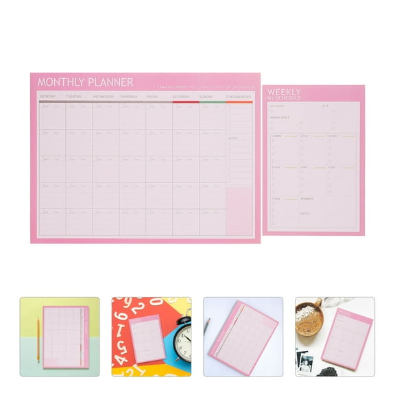Raindrops 2 Pcs Schedule Planner Notebook Small Weekly Desk Do Notepad Pink
