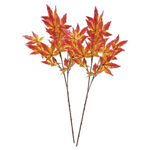 Raindrops  2 Pcs Simulated Maple Leaf Branches Plants Artificial Decor Faux Office
