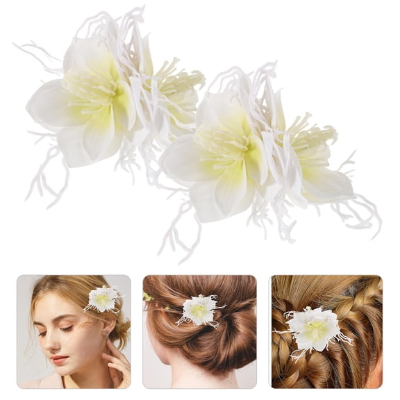 Raindrops White Plastic Hawaiian Flower Clips for Styling Beach Vacation Fashion 2Pcs