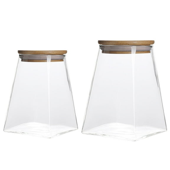 Raindrops  2 Pcs Square Glass Jar Clear Vase with Lid Candy Transparent
