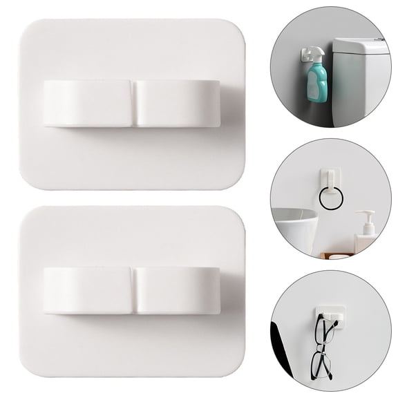 FOMIYES 2Pcs White Adhesive Wall Hanging Hooks Plastic Stick on Hooks for Home Organization