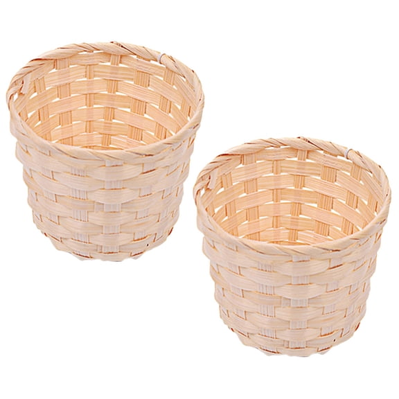 USHOBE 2Pcs Bamboo Woven Basket Beige Desk Organizer Storage Container 7.9X7.9X2.4In