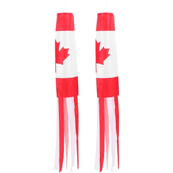 Raindrops  2 Pcs Stripes Wind Socks Maple Leaf Hanging Flag Light Windsock