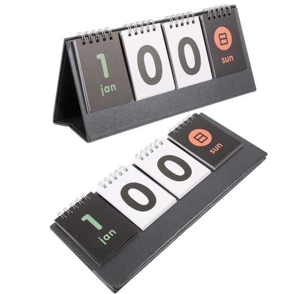 Raindrops Office Tabletop Calendar Black 2Pcs 9.8x3.9x2.4In