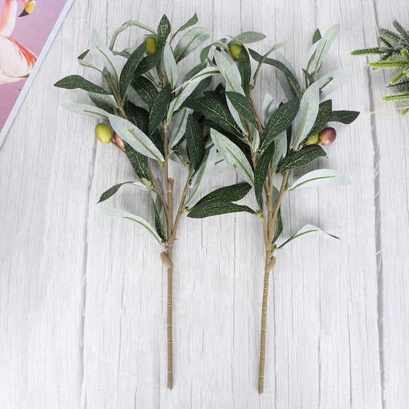Raindrops  2 Pieces Olives Fake Plant Stems Artificial Tree Plants Indoor Garlands Green