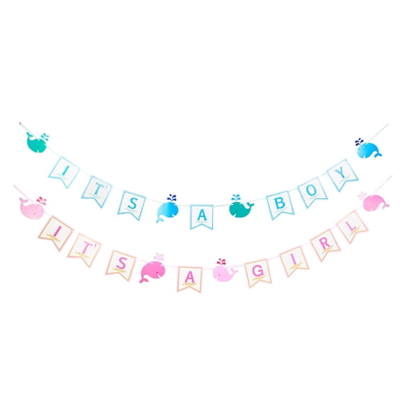 Raindrops Themed Letter Banner in Assorted Colors for Gender Reveal Party Decorations, Includes 2 Sets