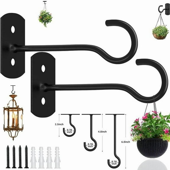 Raindrops 2 Sets Ceiling Hooks for Hanging Plants, Indoor Outdoor Plant Pot Holders, Wall Hook Hangers for Flower Baskets, Wind Chimes, Lanterns, Lights