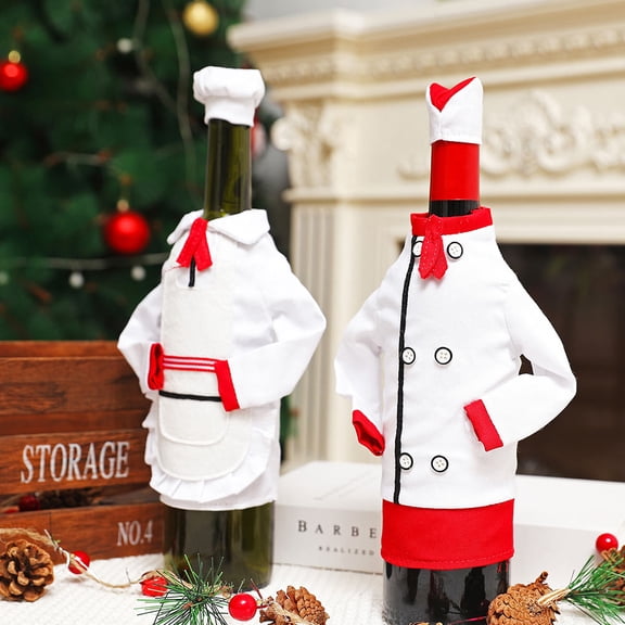 Raindrops 2 Sets Chef Clothing Wine Bottle Cover Assorted Color Cloth Square Decorative Christmas Party