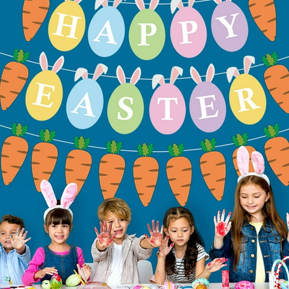 Raindrops 2 Sets Easter Bunting Decoration Easter Party Carrot Bunny Ear Egg Banner