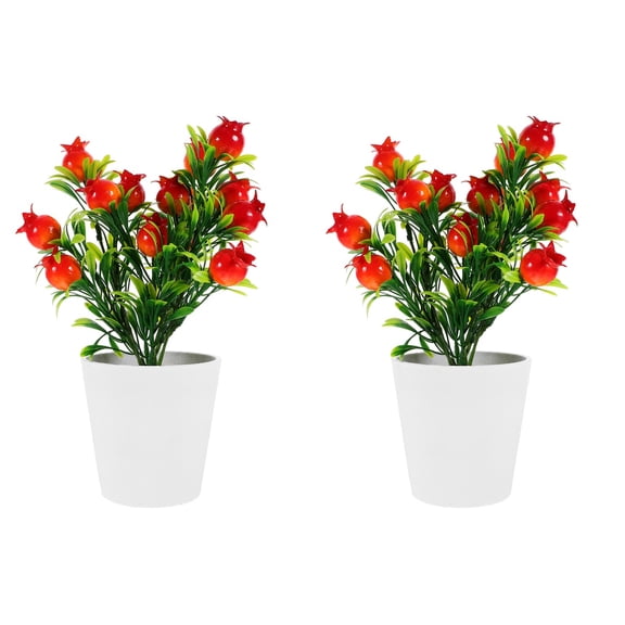 CHICHUMID Faux Pomegranate Branches Realistic Potted Plant for Table Decor 2Sets