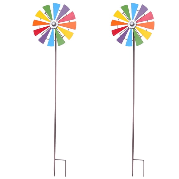 Raindrops 2 pcs  Colorful Wrought Iron Windmill Garden Flower Arrangement Pinwheel Decor