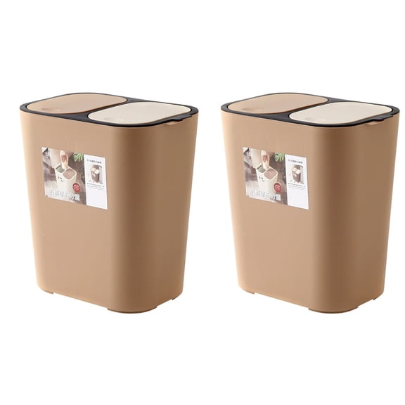 Raindrops 2 pcs Versatile Double-deck Classified Dustbin Wet and Dry Classified Waste Bin Dual-Use Trash Can Garbage Can Plastic Rubbish Container (Coffee)