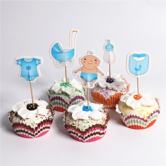 Raindrops 20 Pcs Baby Stroller Sign Baby Shower Cake Toppers Baby Boy Baby Girl 20pcs Blue