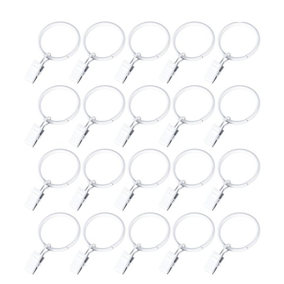 Raindrops White Metal Shower Curtain Hooks, Set of 20 Rust-Resistant Bathroom and Window Curtain