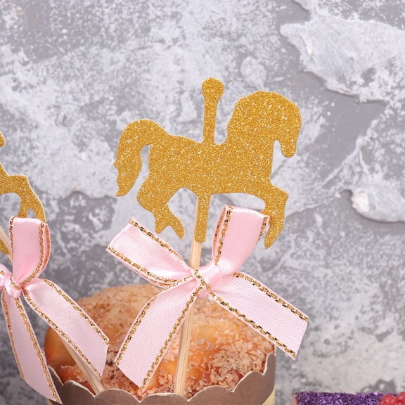 Raindrops 20 Pcs Pink Carousel Shape Cake Toppers Fun Cupcake Decoration for Birthdays and Parties