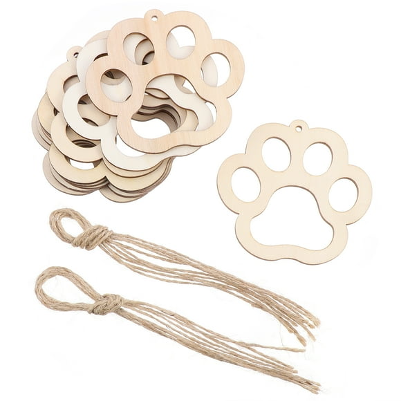 Raindrops  20 Wooden Paw Print Blank Logs for Decoration Bear Printed Chip Pendant