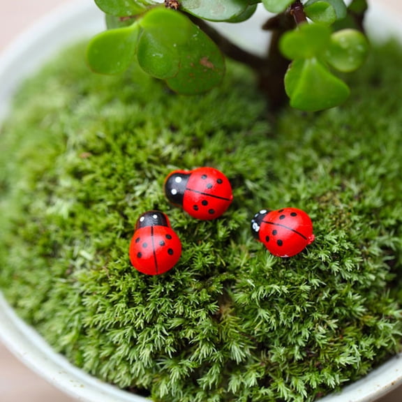 Raindrops 200 Pcs Garden Artificial Ladybug Stickers DIY Decorations 1.40X0.90X0.50CM Red