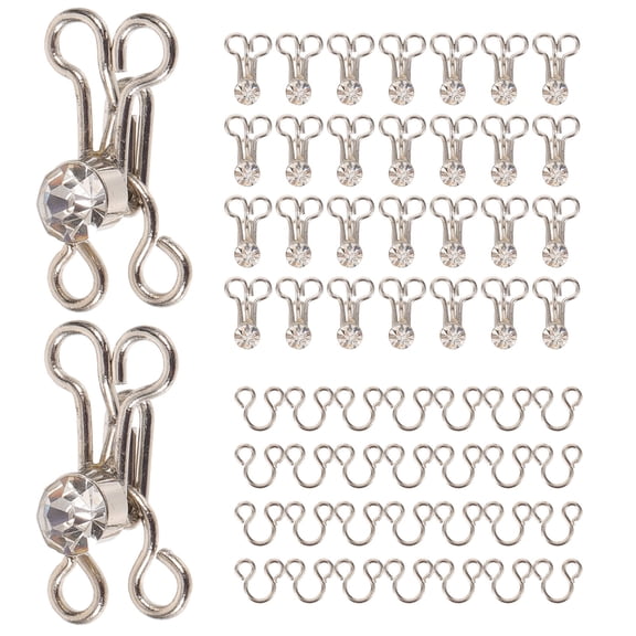Raindrops 20Pack Threading Hooks Metal for Sewing Kits Clothing Eyes Closure Skirts Silver 1.7x0.39in