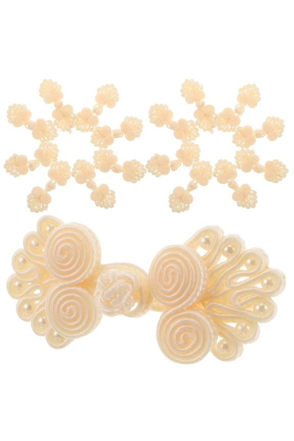 20Pairs Durable Beige Chinese Knot Frog Buttons for DIY Clothing and Cheongsam Use