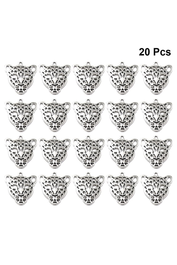 Leopard Head Pendant Charms, Silver Alloy for Jewelry Making, 20Pcs