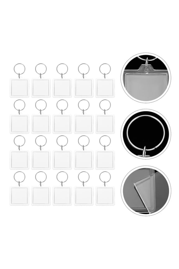 20Pcs Blank Keyrings For Photos Anniversary Square Transparent Acrylic