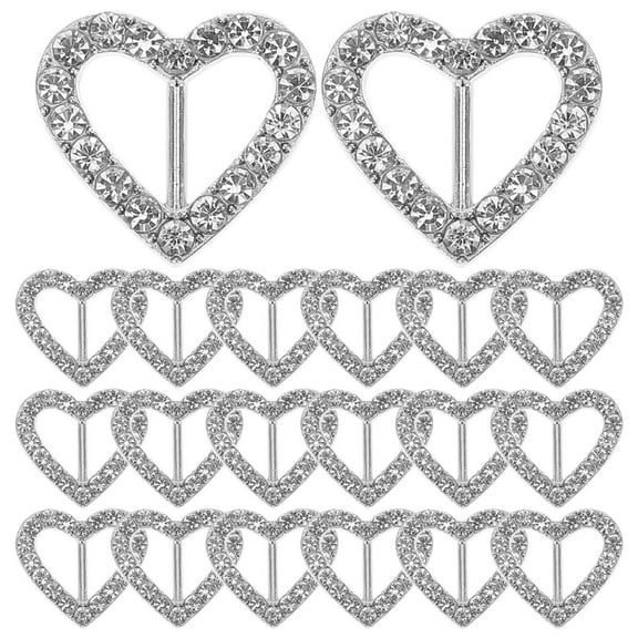 Raindrops 20Pcs Silver Rhinestone Chair Sash Buckles Heart Shaped Ribbon Slider for Wedding Party Decor
